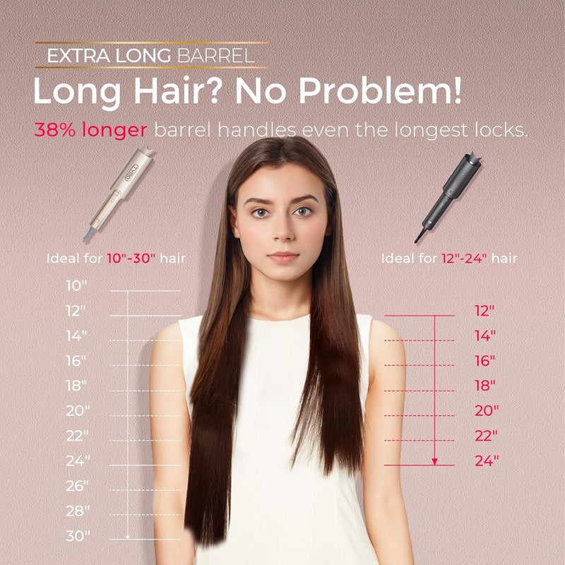 TYMO Upgraded Automatic Rotating Curling Iron - CurlPro Plus Long Barrel Curling Wand for Long Hair, Ceramic Hair Curler for Women, Anti-Scald, Tangle-Free, 600M Ionic, Dual Voltage, Gold, 1 Inch - Image 3